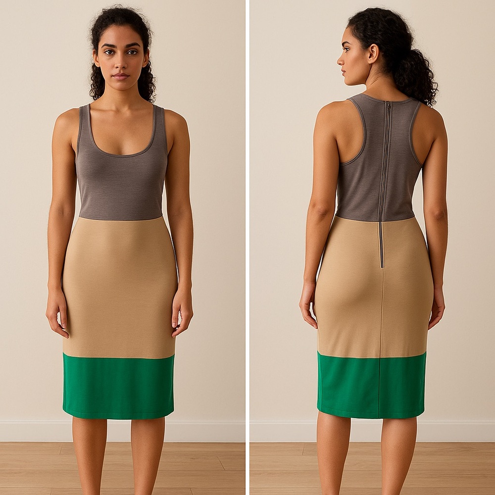 Lucca Couture Tan and Green Midi Pencil Skirt for Work